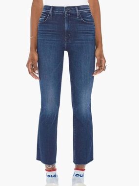 Mother the insider ankle fray stretch high rise French electro wash jeans